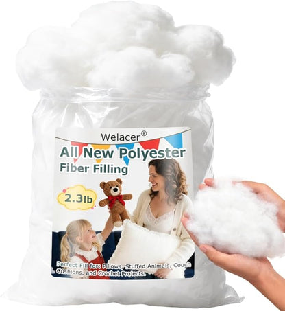 Welacer Pillow Stuffing 2.3lbs/36.8oz, Polyfill Stuffing for Stuffed Animals, Crafts, DIY Plush Toys, Back Cushions, Cloud Decoration, All-New Material Premium White Polyester Filling for Crochet