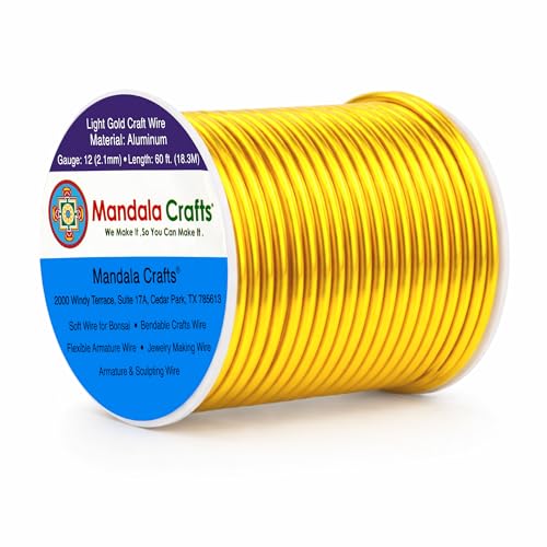 12 Gauge Light Gold Tone Anodized Aluminum Craft Wire 60 FT (60 Foot)