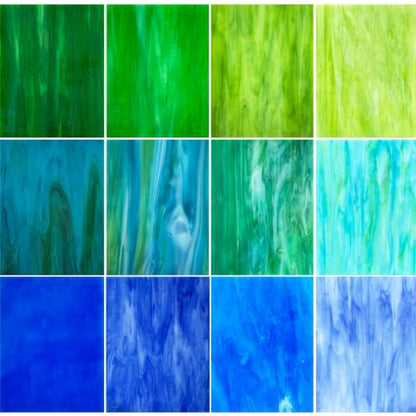 12 Sheets Blue+Green Stained Glass Sheets Variety Pack (12 Count)