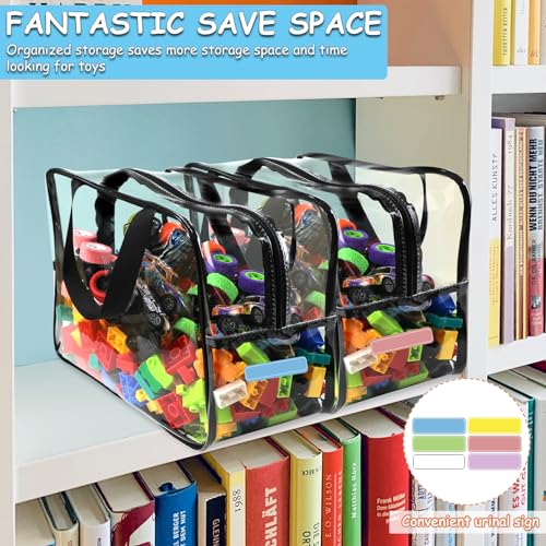 6 Pcs XL Toy Storage Bags Widen Waterproof Clear Toy Organizer with Labels (6 Count)