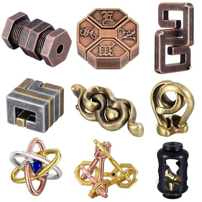 9 Pcs Metal Brain Teasers 3D Steel Puzzle Set (9 Count)