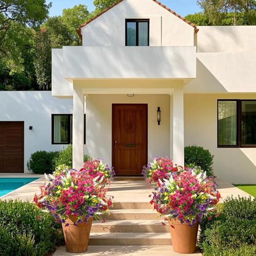 20 Bundles Artificial Flowers Outdoor No Fade UV Resistant Fake Plastic Flowers Faux Plants for Garden Patio Porch Window Box Home Wedding Farmhouse Hanging Décor (20 Count)