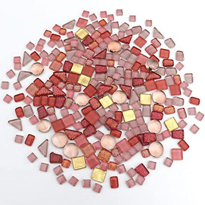 1.1LB Pink Mixed Irregular Crystal Glass Mosaic Tiles for Crafts (17.6 Ounce)