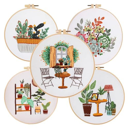Embroidery Starter Kit Leisure Life Series Starter for Adult Stamped Pattern with Instructions Crafts for Adults
