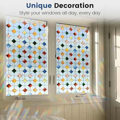 Rainbow Stained Glass Window Film Decorative 23.6in X 118.1in