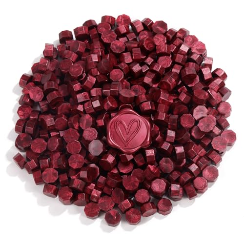 360Pcs Burgundy Sealing Wax Beads with 2 Spoons and 4 Tea Candles for Wax Seal Stamps (360 Count)
