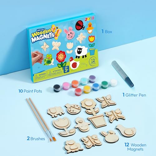12 Wooden Magnet Creativity Arts & Crafts Painting Kit for Kids (12 Count)