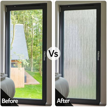 Frosted Window Privacy Film Non Adhesive Window Cling Removable Glass Covering Clear Water Opaque Window Film for Home Anti UV 17.7x157.4 inches (19.34 Sq Ft)