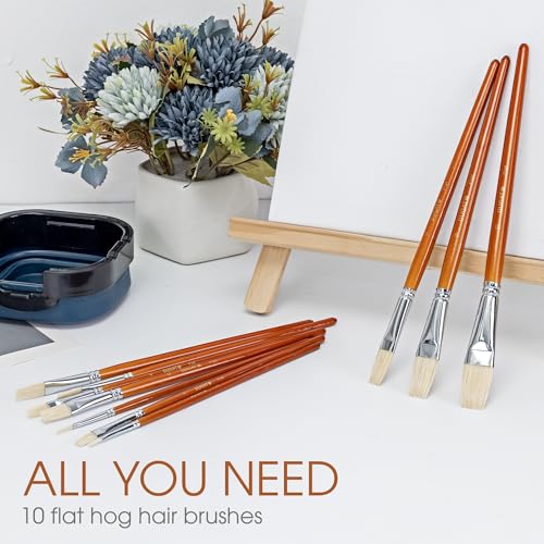 Hog Hair Flat Paint Brush Set (10 Count)