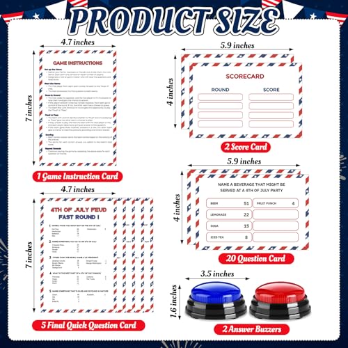 4th of July Friendly Feud Game with 2 Answer Buzzers for Patriotic (30 Count)