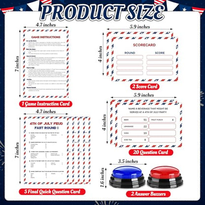 4th of July Friendly Feud Game with 2 Answer Buzzers for Patriotic (30 Count)