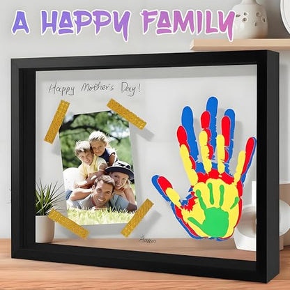 Horizontal Black Family Handprint Kit 3D Frame Modern Dad Gift