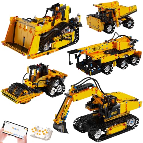 5-in-1 Building Toys STEM Robotics Kits - Remote-Controlled Excavator Engineering Kit for Kids Ages 8-16 with 535 Pieces, DIY Educational Science Kits Gift for Boys & Girls