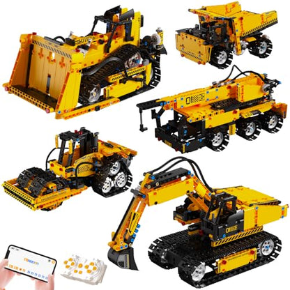 5-in-1 Building Toys STEM Robotics Kits - Remote-Controlled Excavator Engineering Kit for Kids Ages 8-16 with 535 Pieces, DIY Educational Science Kits Gift for Boys & Girls