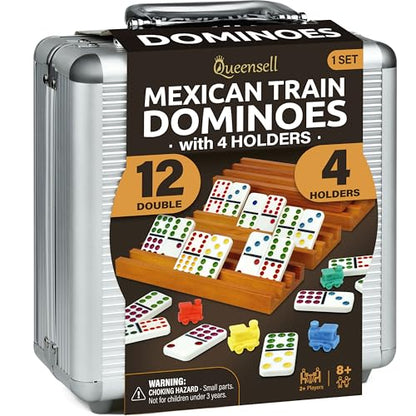 Mexican Train Dominoes Set with 4 Holders