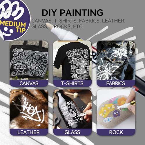 2 White Permanent Paint Markers for Fabric Rock Craft Diy Painting Medium Tip Oil Based Waterproof (2 Count)