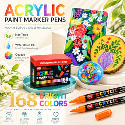 168 Colors Acrylic Paint Markers and ACRYLIAC PAINT PENS for Rock (168 Count)