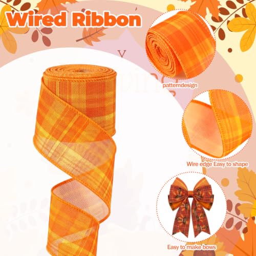 12 Rolls 60 Yards Fall Wired Ribbon for Wreaths Bows Crafts (12 Count)