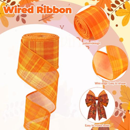 12 Rolls 60 Yards Fall Wired Ribbon for Wreaths Bows Crafts (12 Count)