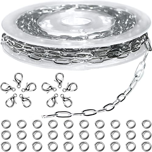 16ft Paperclip Chain 4mm Silver Stainless Steel Paper Clip Link Chain Roll for Necklaces Jewelry Making Bracelet Craft Supplies DIY Earring Findings