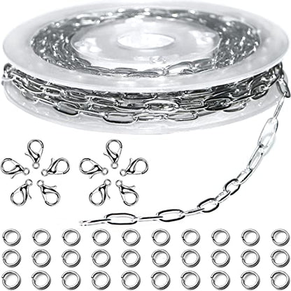 16ft Paperclip Chain 4mm Silver Stainless Steel Paper Clip Link Chain Roll for Necklaces Jewelry Making Bracelet Craft Supplies DIY Earring Findings