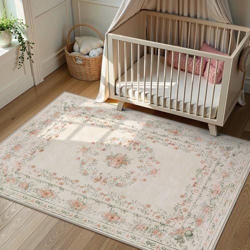 Floral Bow Washable Area Rug 5x7 (35.83 Sq Ft)