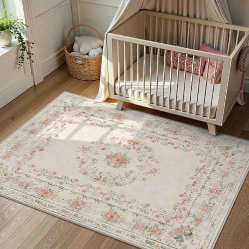 Floral Bow Washable Area Rug 5x7 (35.83 Sq Ft)