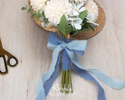 Baby Blue Chiffon Ribbon 1 Inch x 20 Yard Handmade Fringe Chiffon Silk Ribbon Blue Ribbon for Gifts Wrapping (60 Foot)