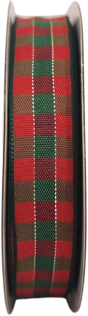 Micomon Christmas Ribbon Gingham Checkered Ribbon 25 Yards Plaid Ribbon for Christmas Crafts, Gift Wrapping(5/8",RedGreenSilver) - Crafty Corner