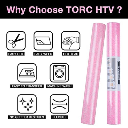 Pink Glitter HTV Heat Transfer Vinyl 2 Rolls Iron on Vinyl for T Shirts Crafts 12 inch x 5 ft