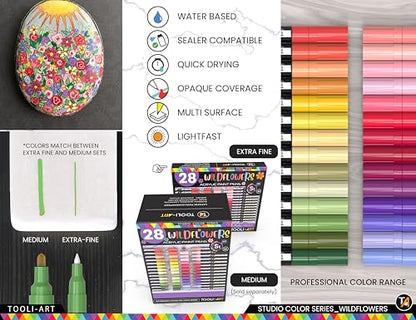 28 Wildflower Colors Acrylic Paint Pens Studio Color Series Markers Set 0.7mm Extra Fine Tip (28 Count)