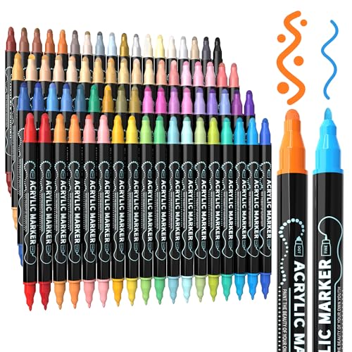 72 Colors Precision Dual Tip Acrylic Paint Markers Pens (72 Count)