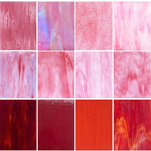 12 Sheets Mixed Red Pink Stained Glass Sheets