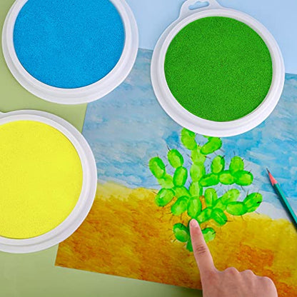 16 Pack Round Craft Ink Pad 7 Inches Rainbow Fingerprint Ink Pad Washable Painting Ink Pad Color Stamps Partner for DIY Wood Fabric