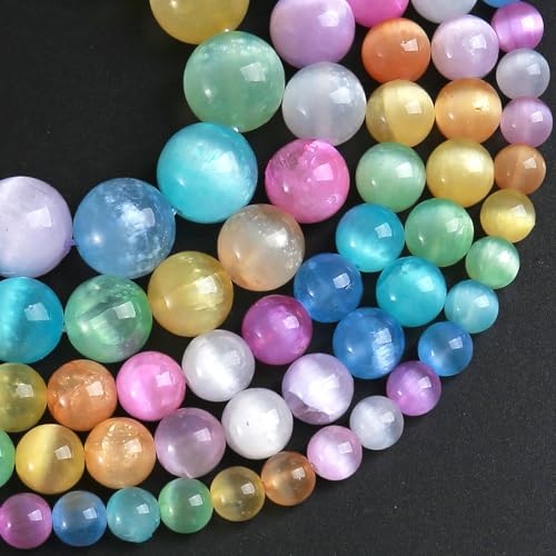 10MM 72pcs Mixed Color Selenite Gypsum Beads Natural Stone Round Loose Beads for Jewelry Making DIY Bracelet Necklace 2 Strands 32