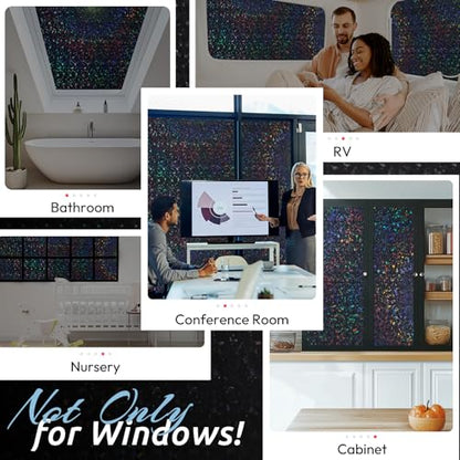 Blackout Rainbow Window Privacy Film Decorative Stained Glass Diamond Pattern Window Sticker with Iridescent Tint Non (9.58 Sq Ft)
