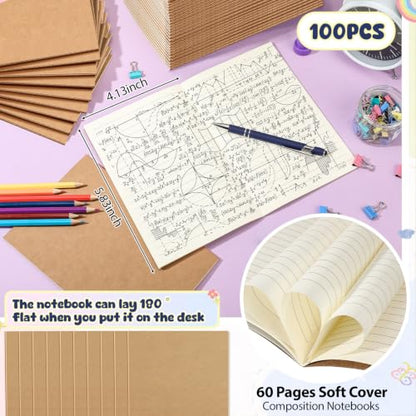 100 Pack A6 Composition Notebooks 4"x5.8" Wide Ruled Notebook