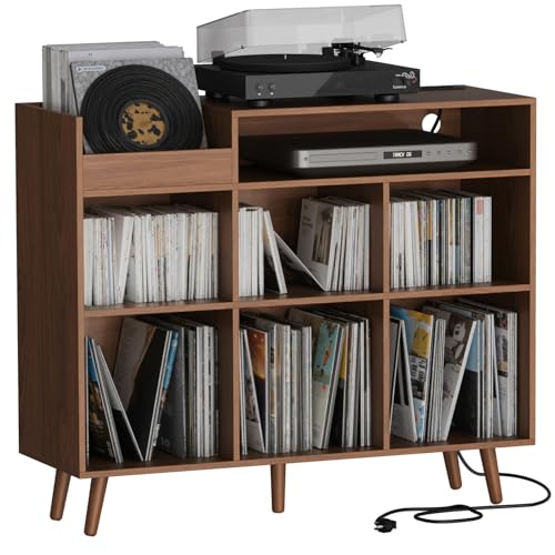 Large Record Player Stand with Vinyl Storage Cabinet