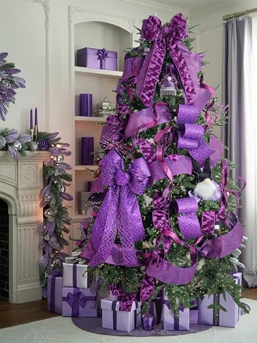 Purple Glitter Mesh Wired Christmas Ribbon 4 inch x 10 Yards (30 Foot)