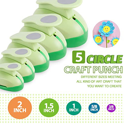 Circle Punch Craft Hole Punch for Paper Crafting 5 Different Size (5 Count)