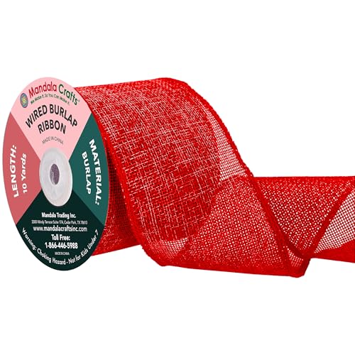 3 Inch Wide Red Wired Burlap Ribbon for Crafts (30 Foot)