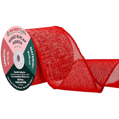 3 Inch Wide Red Wired Burlap Ribbon for Crafts (30 Foot)