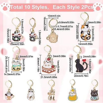 1 Box 20Pcs 10 Style Locking Stitch Marker Cute Stitch Markers Cat Pet Animal Leverback Knitting Charms Knitting Tools for Weaving Sewing Needleworks Women Adults DIY Crafts