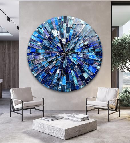 39,4''(100cm) Diameter Radiant Mosaic Burst Round Glass Wall Art Tempered Glass Printing Wall Decor Large Wall Art Wall Hangings