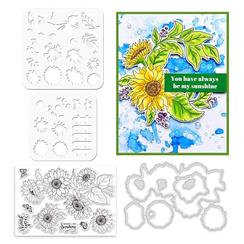 Realistic Sunflower Stamps and Dies and Layering Coloring Stencil Set