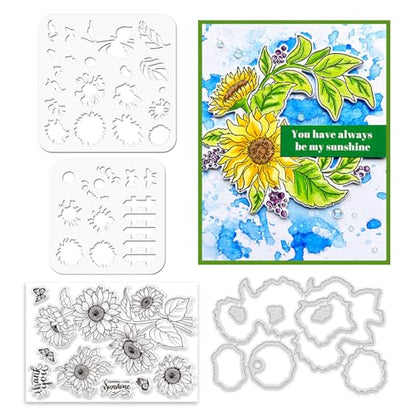 Realistic Sunflower Stamps and Dies and Layering Coloring Stencil Set