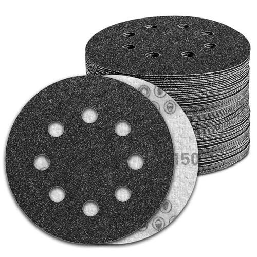 100 Pcs 5 inch Wet Dry Sanding Discs Grit 150 Hook and Loop 8 Hole Silicon Carbide Orbital Sander Sandpaper (100 Count)