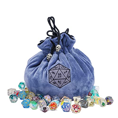 Large DND Dice Bag with Pockets Blue Storage Bag for D&D RPG Game (20 Ounce)