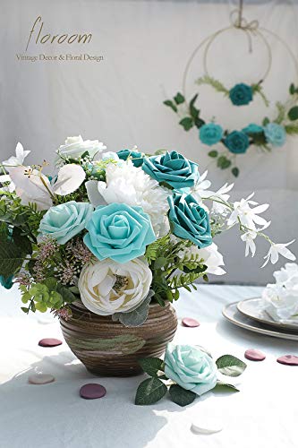 Artificial Flowers 25pcs Real Looking Green Ombre Colors Foam Fake Roses with Stems for DIY Wedding Bouquets Bridal Shower Centerpieces Floral Arrangements Party Tables Home Decorations (25 Count)