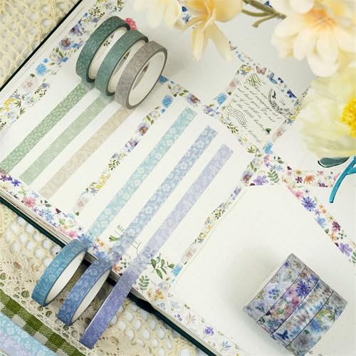 Spring Washi Tape Set 16 Rolls Flowers Printed Embellishment Green Decorative Masking Tapes for Arts (16 Count)